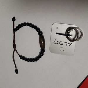 Aldo Black and Brown Beaded Bracelet with Ring